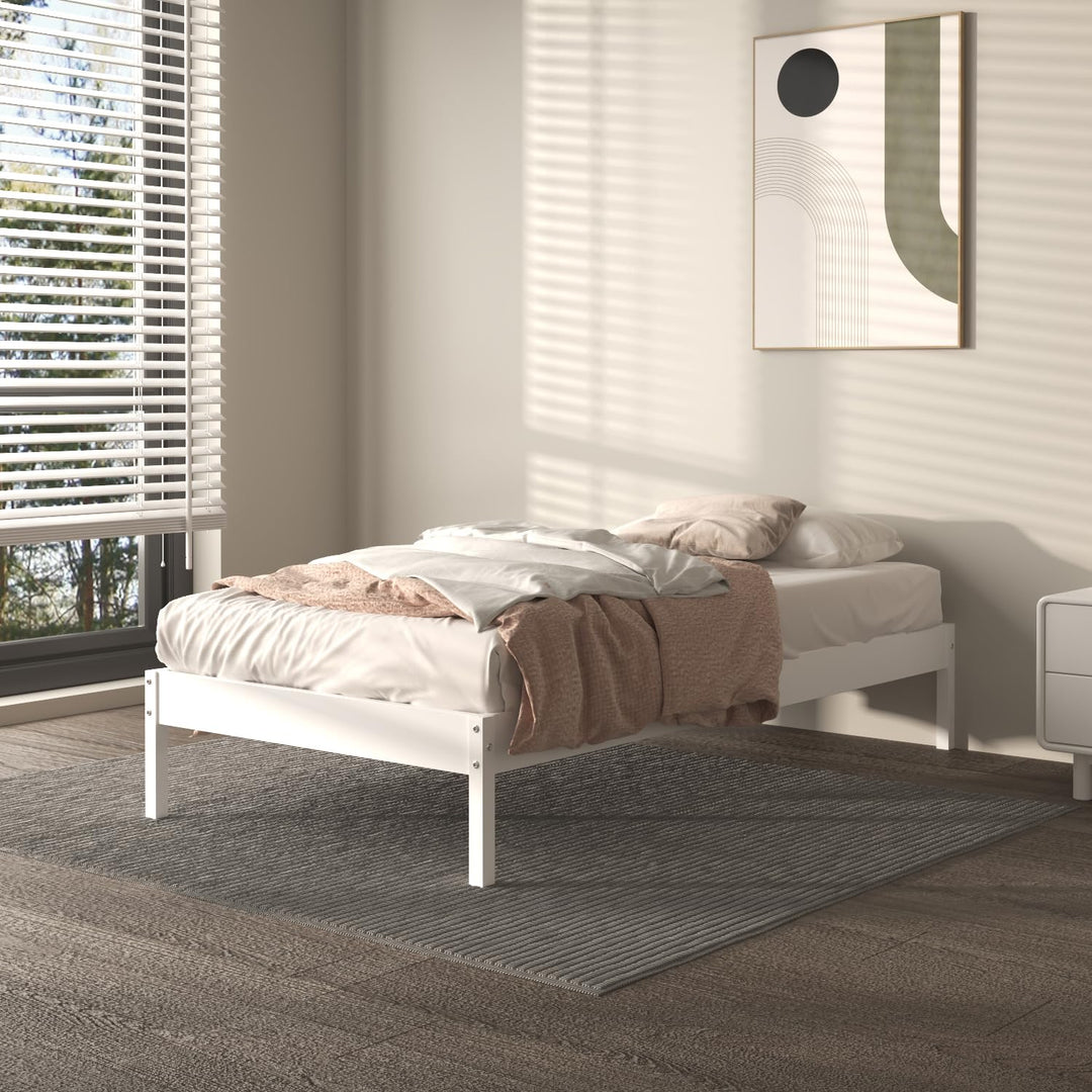Urban Home Furniture Pine Wood Basic Platform Bed Frame Wood Slat Supports No White - Twin