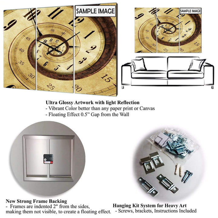 Waterfall Mountain Afternoon' Large Traditional Wall Clock 3 Panels 36 in. - Diamond Home USA