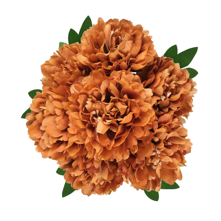 Set of 2 Brown Cafe Artificial Lush Hybrid Peony Flower Stem Bush Bouquet 7in - Diamond Home USA