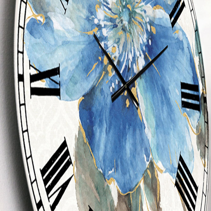Design Art Designart 'Indigold Watercolor Flower I' Farmhouse Large Wall Clock 23 in. wide x 23 in. high - Diamond Home USA