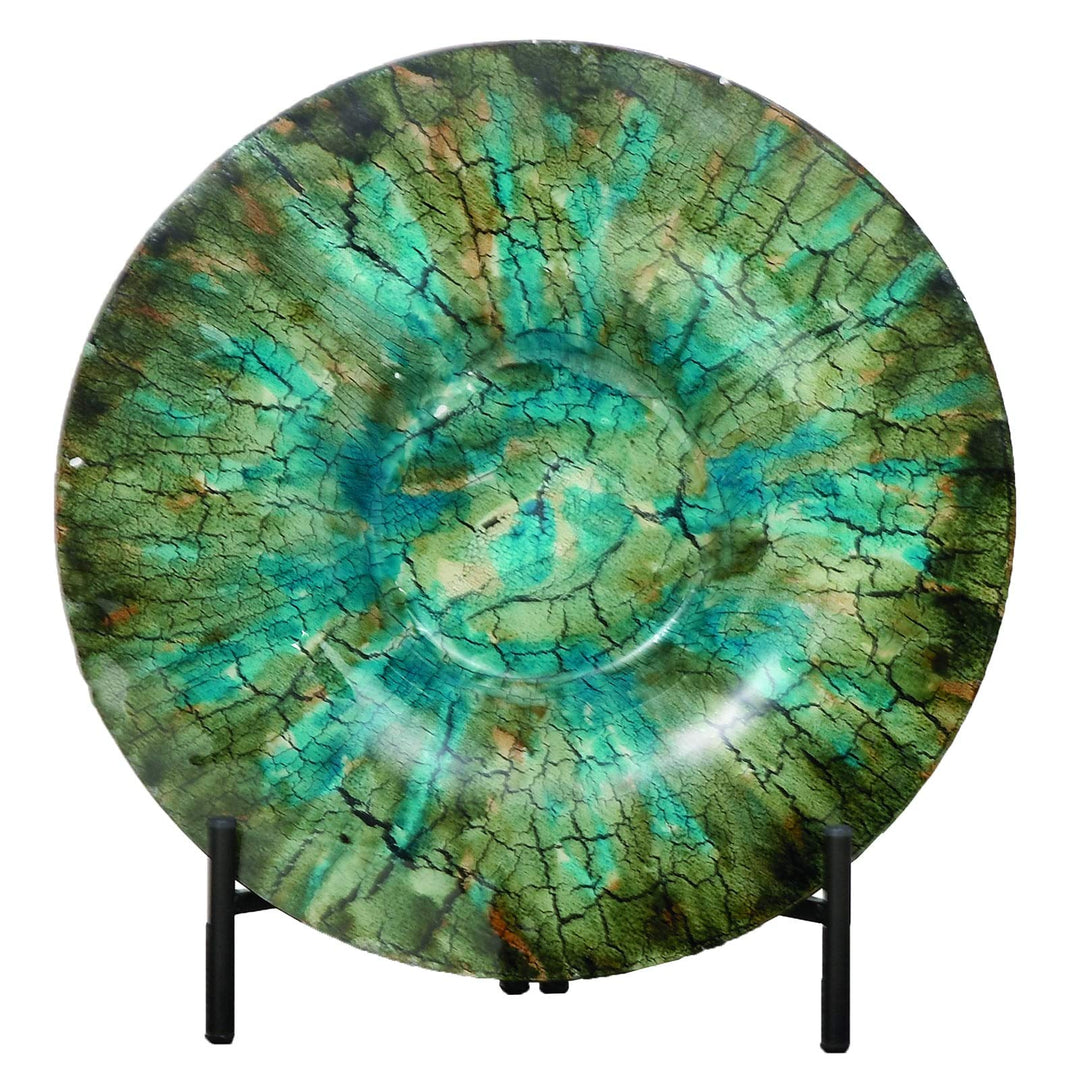 Shades Of Green Glass Decorative Charger Plate And Stand Casual Traditional