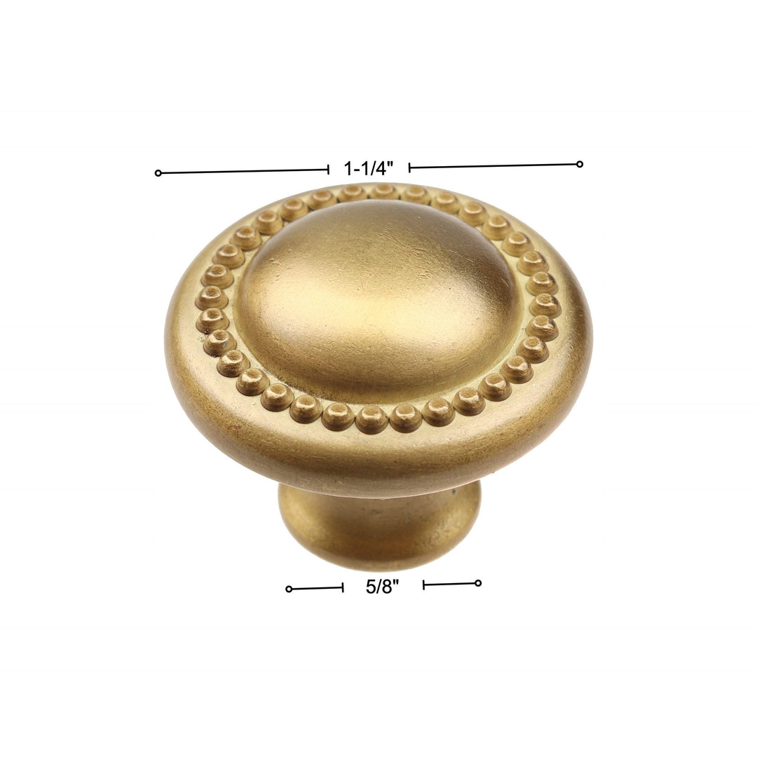 10-Pack 1-1/4-inch Round Beaded Cabinet Knob Satin Gold Modern Contemporary Zinc - Diamond Home USA