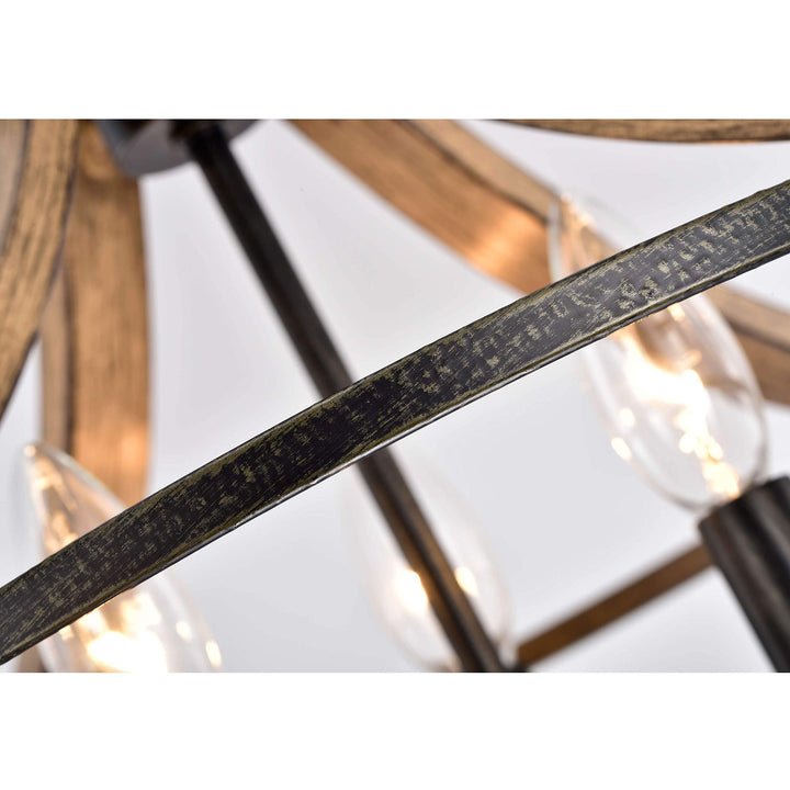 Wood Grain and Antique Black Metal Semi Flush Mount Industrial Iron - Diamond Home USA