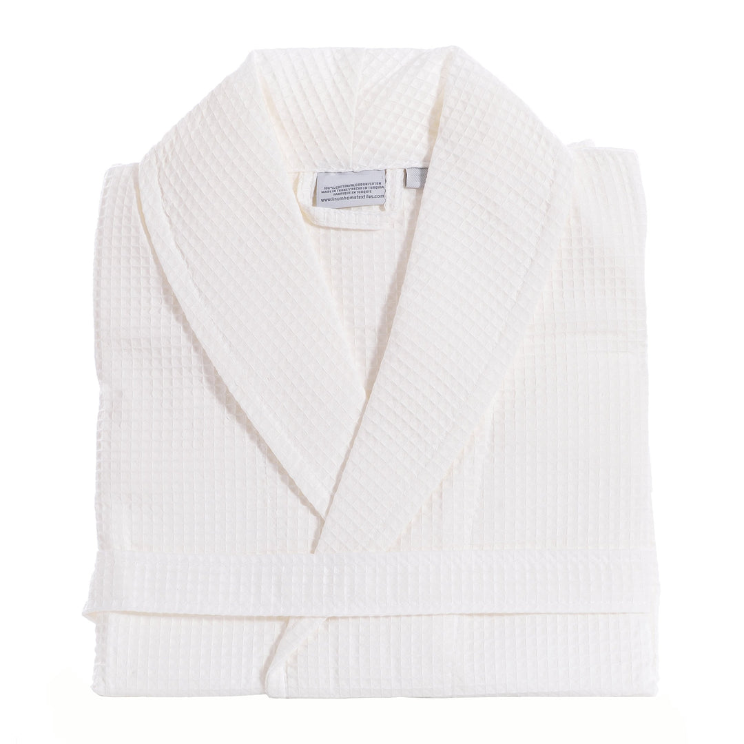 Linum Home Textiles 100% Turkish Cotton Unisex Waffle Weave Bathrobe White L/XL