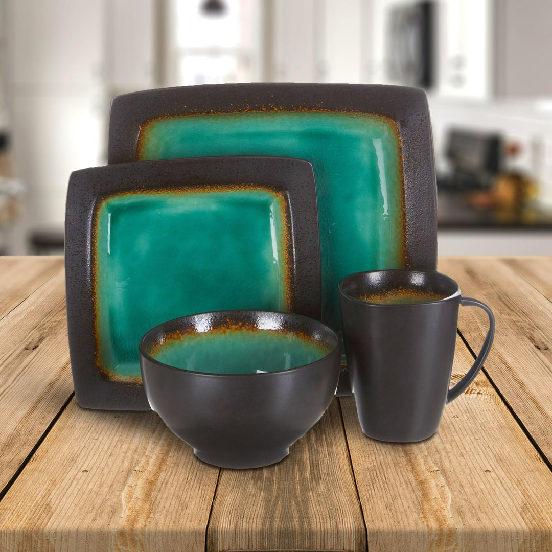 Gibson Reactive Stoneware Ocean Paradise 16 Piece Dinnerware Set Jade 91785.16 - Diamond Home USA