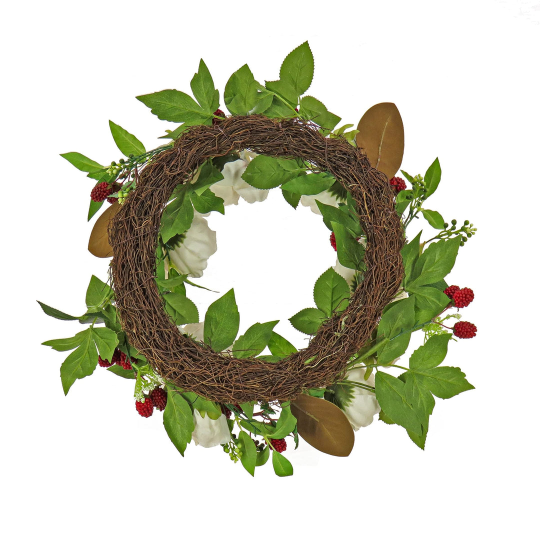 22" Peony and Raspberry Wreath Beige Traditional Polyester Unlit - Diamond Home USA