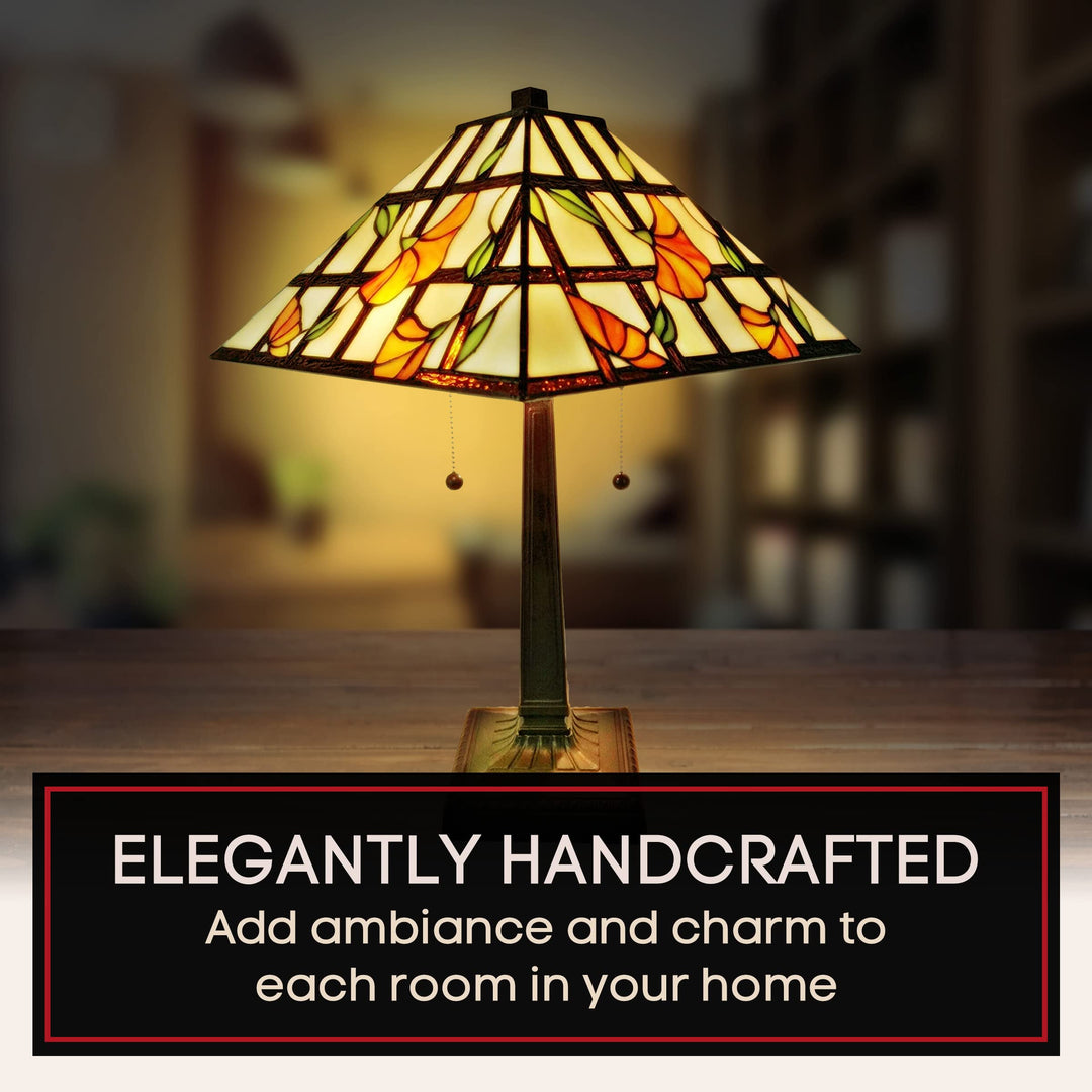 Amora Vintage Tiffany Table Lamp - Linear Floral Table Night Light - Yellow - Diamond Home USA