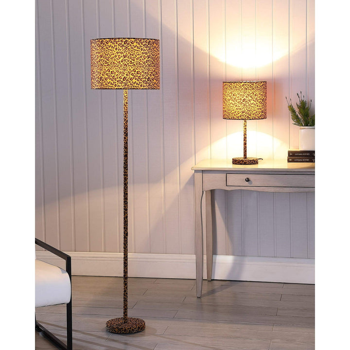 59 in. Suede Leopard Print Floor Lamp Gold Modern Contemporary - Diamond Home USA