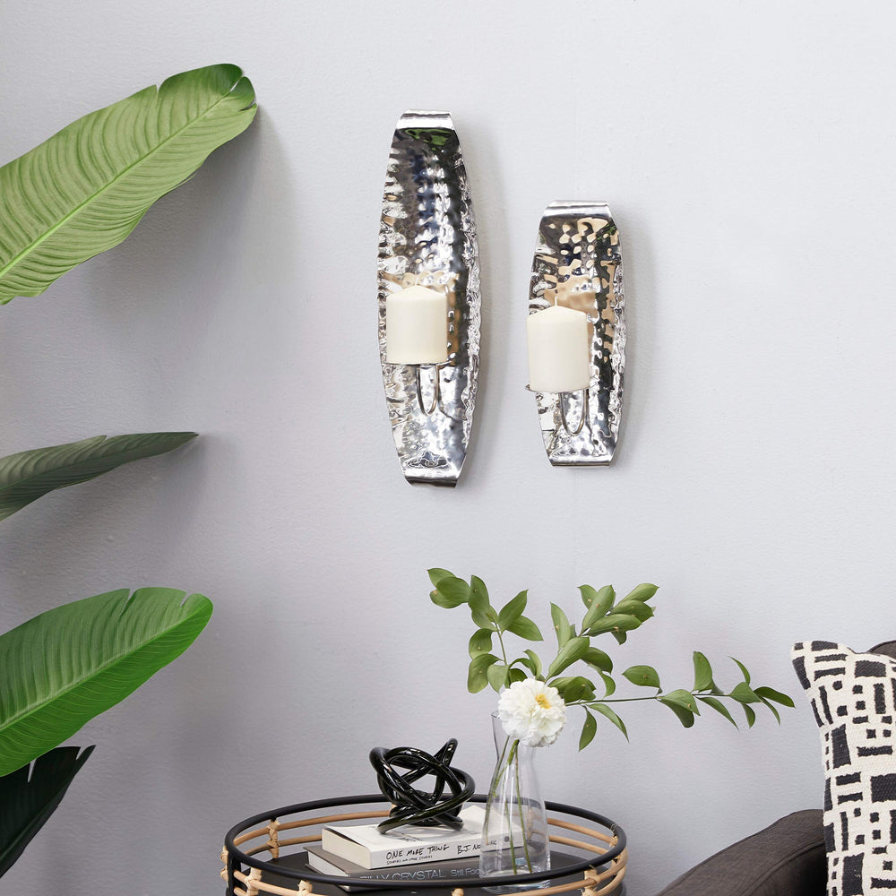 Silver Wall Sconce and Candleholders Set of 2 19" 14" 6 X 19 Stainless Steel - Diamond Home USA