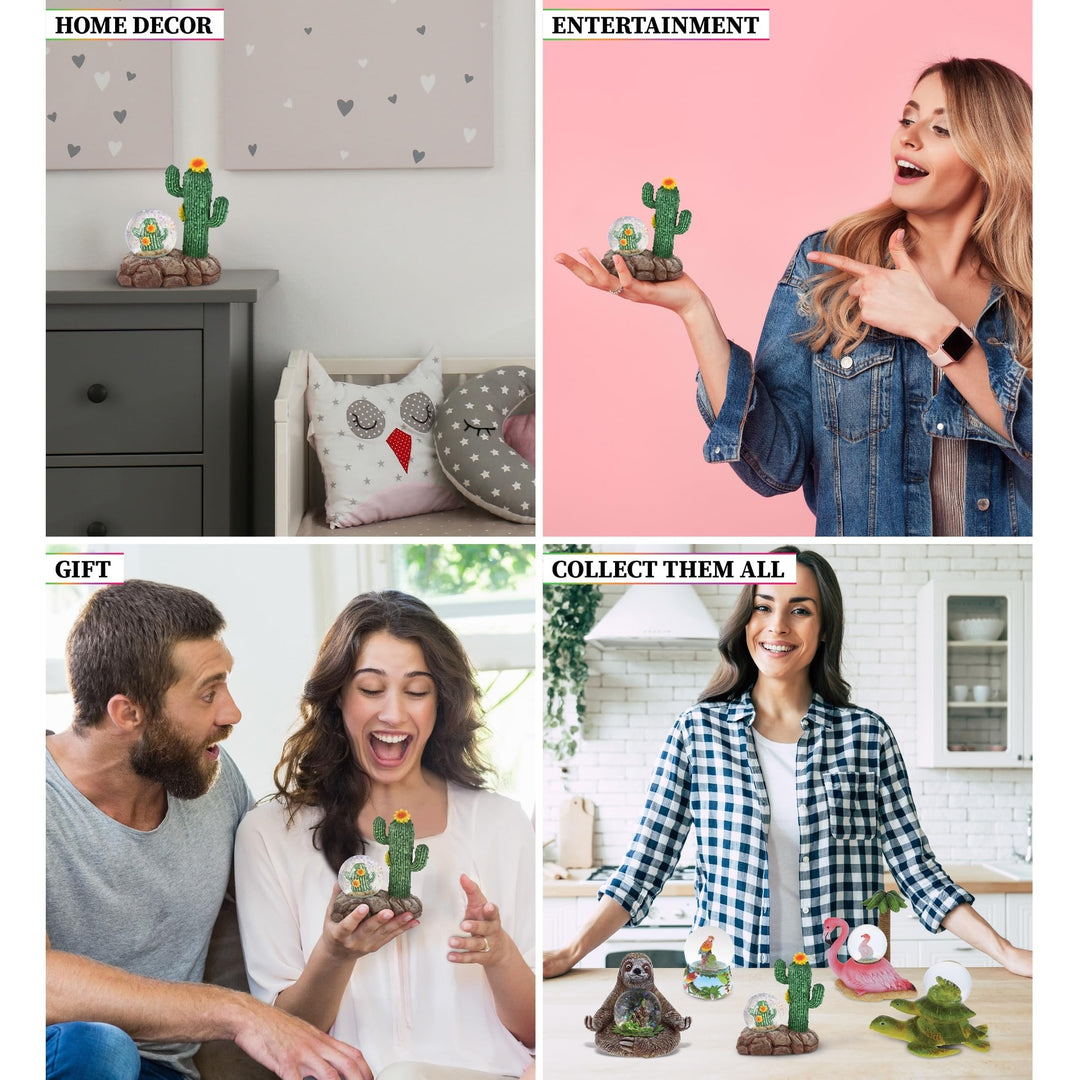 Cactus Snow Globe Figurine with Sparkling Glitter 45mm 3.5â€³lx2â€³wx4.3â€³h - Diamond Home USA