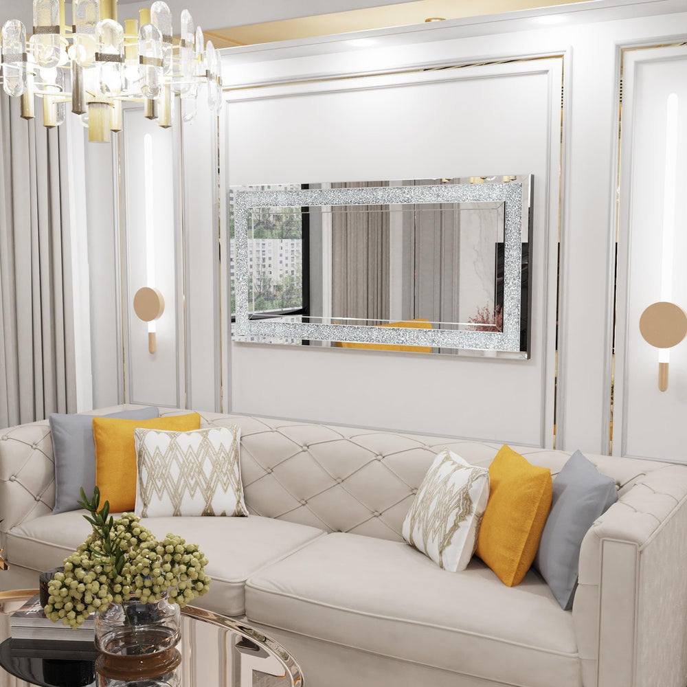 Large Crystals Diamond Embedded Venetian Wall Mirror 48" X 24" 1.1" Silver - Diamond Home USA