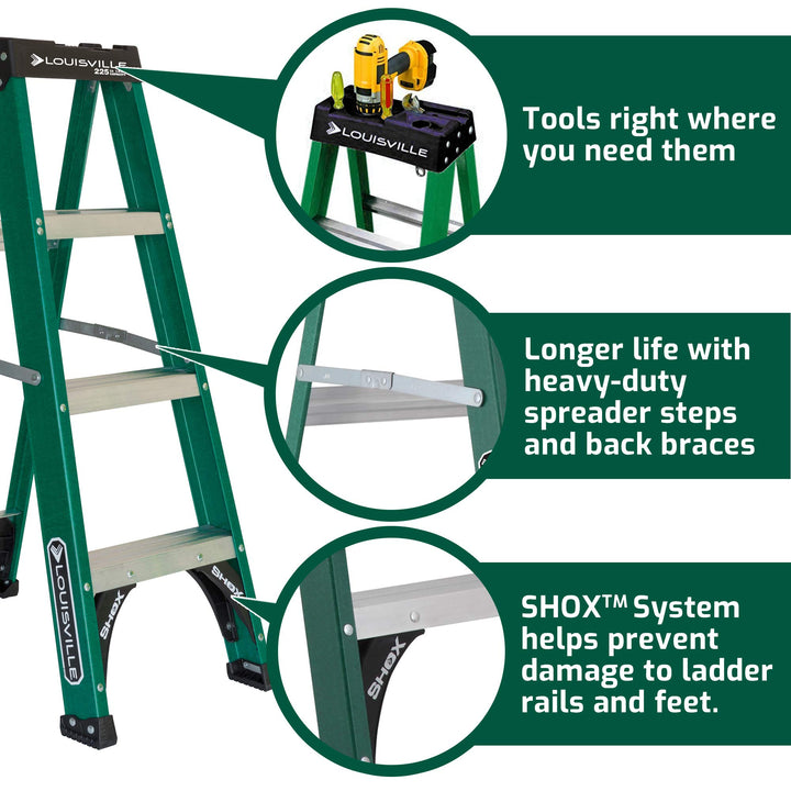 Louisville Ladder FS4004 4-Foot Step Ladder 4 feet Green - Diamond Home USA