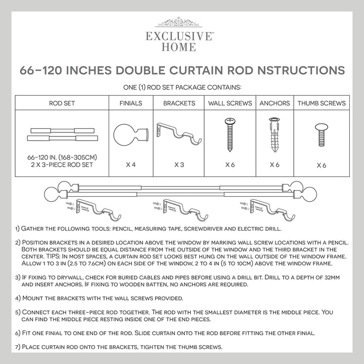 Exclusive Home Curtains ER1025-04 66120 Topper Double Curtain Rod and Finial Set