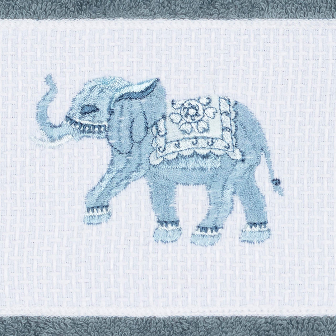Turkish Cotton Elephants Embroidered Teal Blue 2-Piece Towel Hand Set Cloth - Diamond Home USA