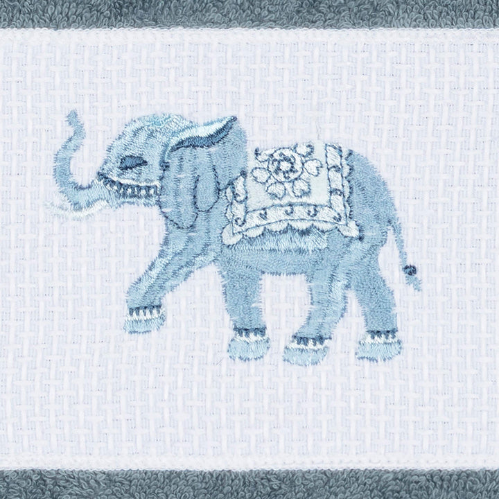 Turkish Cotton Elephants Embroidered Teal Blue 2-Piece Towel Hand Set Cloth - Diamond Home USA
