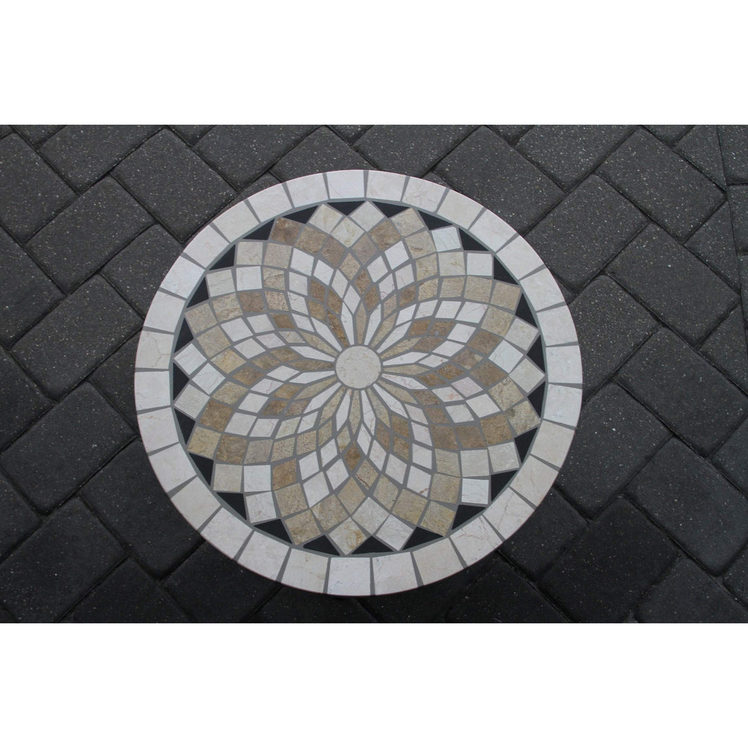 24" Spanish Marble Mosaic Accent Table Cream Modern Contemporary Round Metal - Diamond Home USA