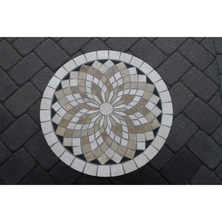 24" Spanish Marble Mosaic Accent Table Cream Modern Contemporary Round Metal - Diamond Home USA