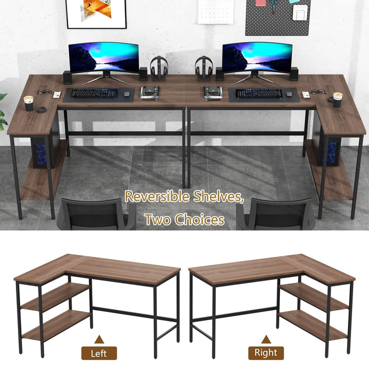 L Shaped Desk with Removable Storage Shelves Industrial Reversible L-Shaped - Diamond Home USA