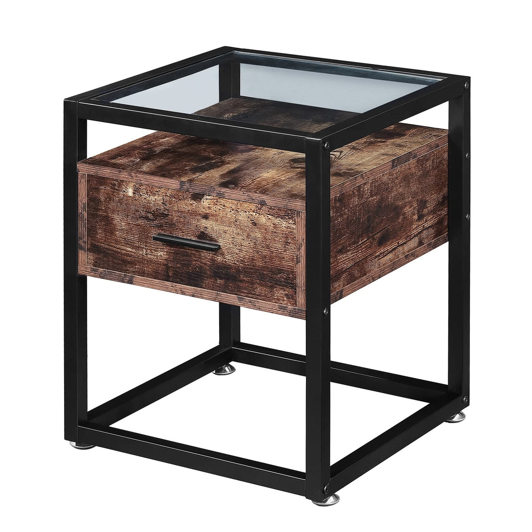 Industrial 1-Drawer End Table Nightstand with Glass Top Black Modern - Diamond Home USA