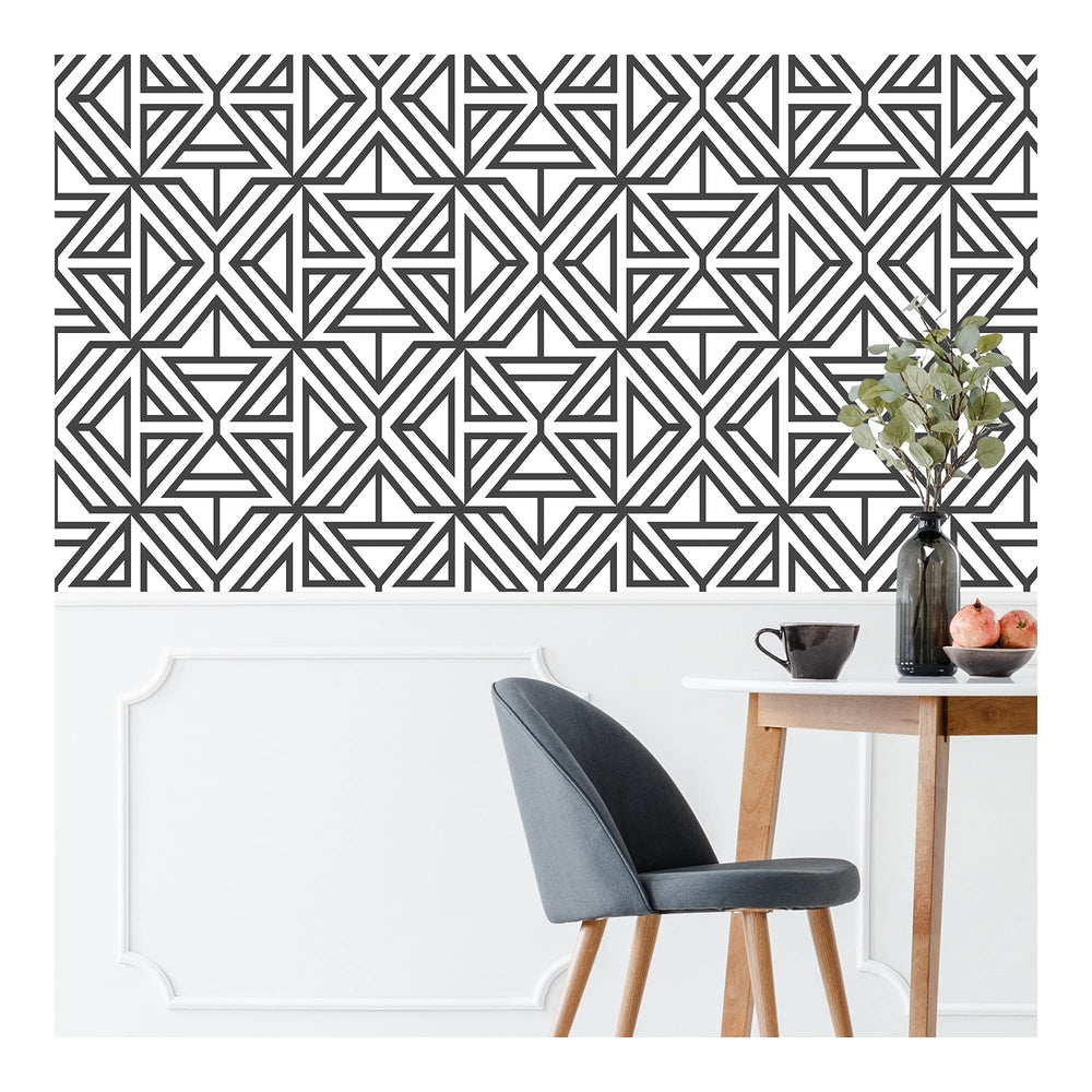 Black Linear Peel Stick Wallpaper X 20.5in Geometric Modern Contemporary Vinyl - Diamond Home USA