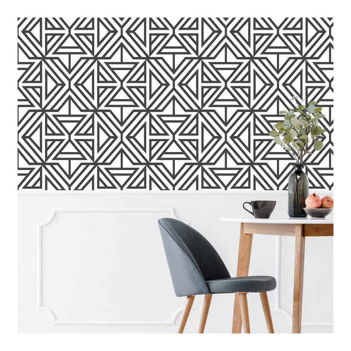 Black Linear Peel Stick Wallpaper X 20.5in Geometric Modern Contemporary Vinyl - Diamond Home USA