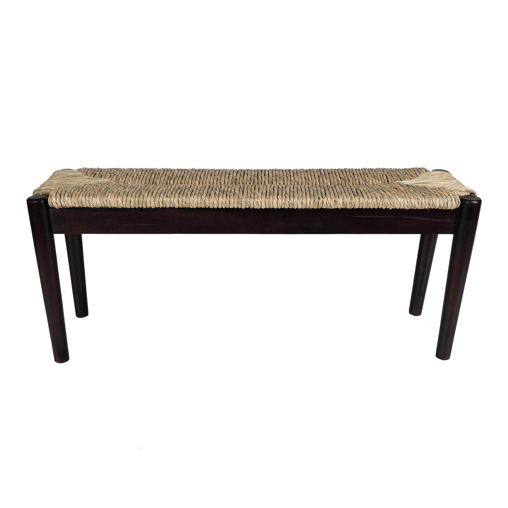 Indoor/Outdoor Seagrass Bench Black Finish Frame Solid Acacia Rubberwood - Diamond Home USA