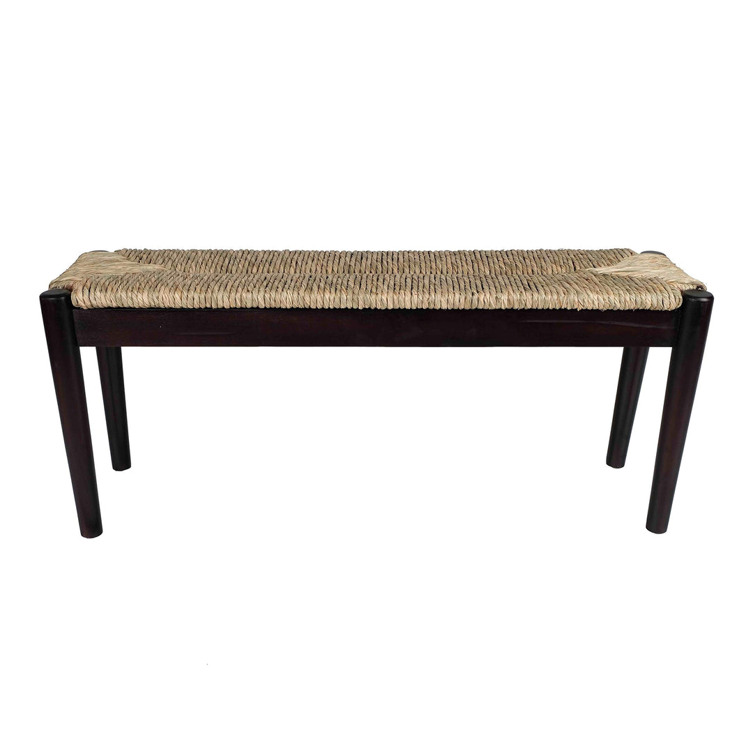 Indoor/Outdoor Seagrass Bench Black Finish Frame Solid Acacia Rubberwood - Diamond Home USA