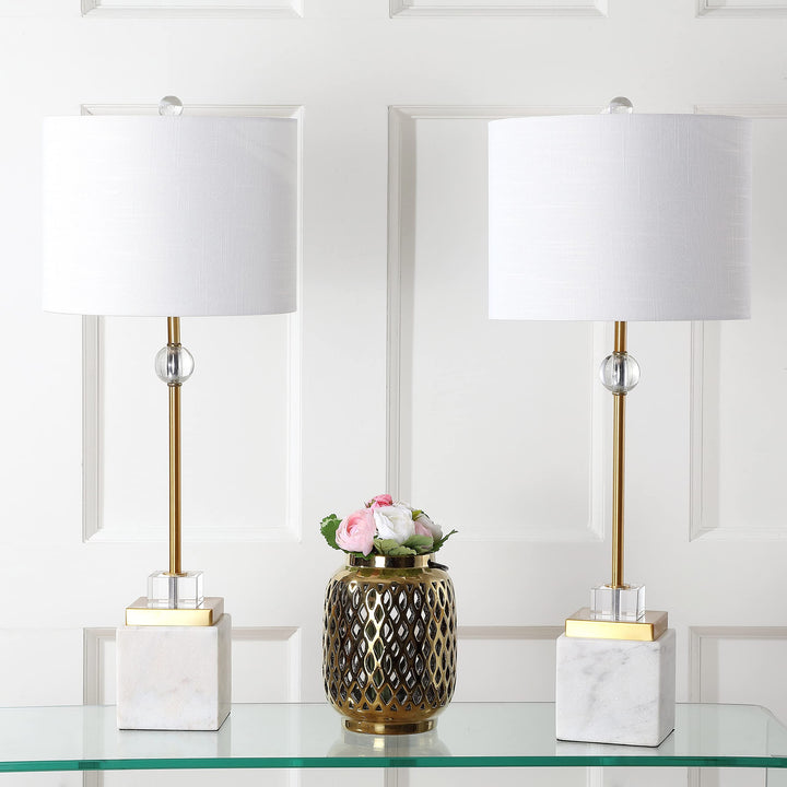 30" Marble/Crystal Led Table Lamp Brass (Set of 2) White Yellow Glam Traditional - Diamond Home USA