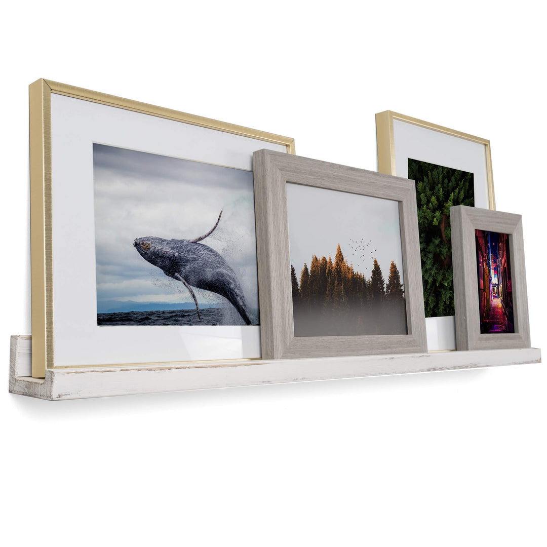 Rustic State Ted Wall Mount Narrow Picture Ledge Shelf Photo Frame Display - Burnt White - Diamond Home USA