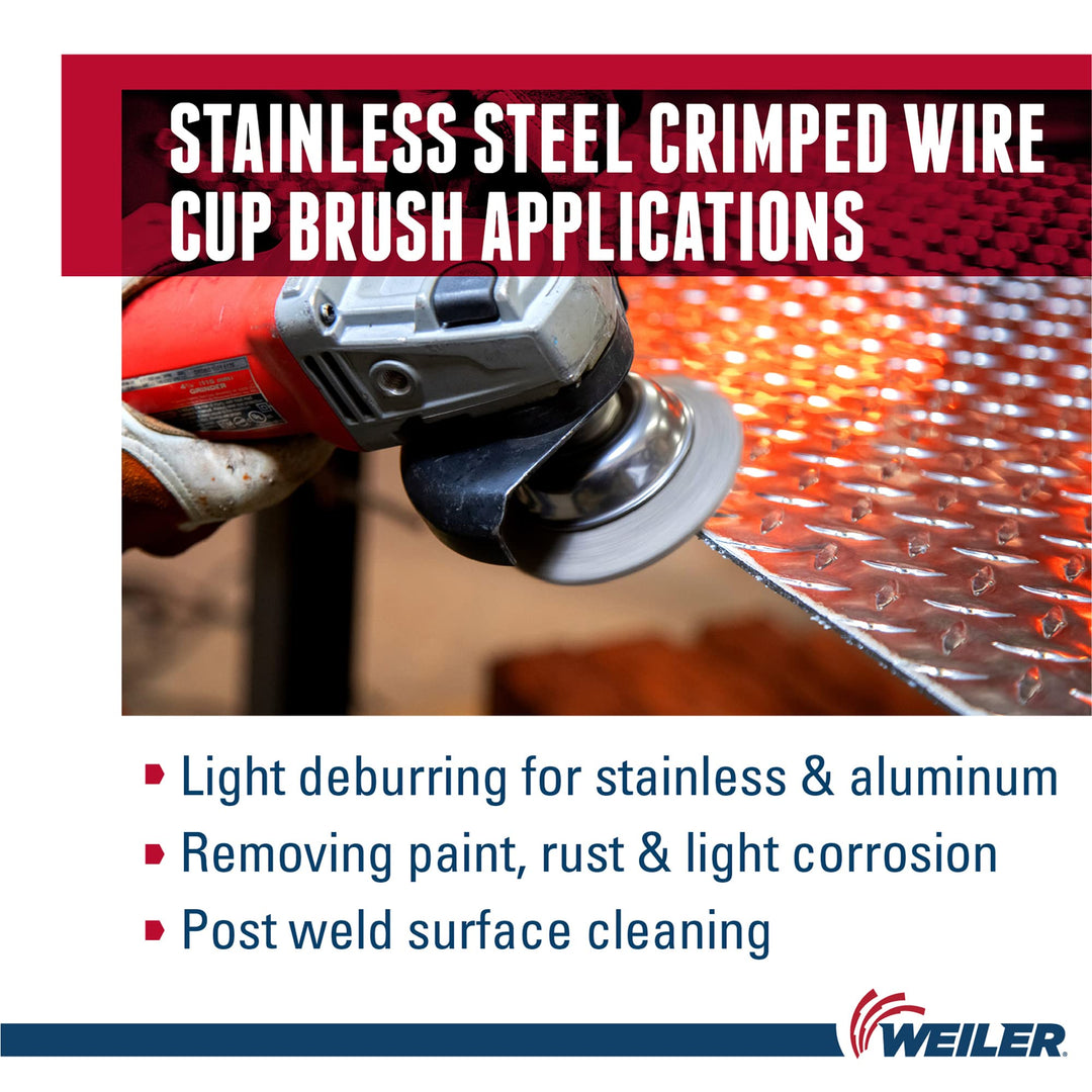 Weiler 14256 5" Crimped Wire Cup Brush 020" Stainless Steel Fill 5/8"-11 UNC Nut - Diamond Home USA