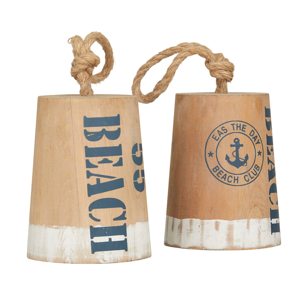 Brown Wood Nautical Buoy Sculpture (Set of 2) S/2 6" w 11" h - Diamond Home USA