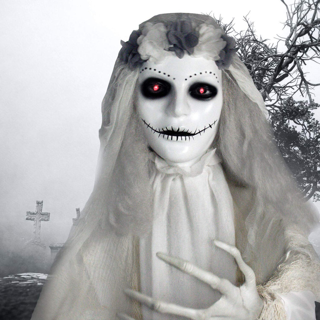 Haunted Hill Farm Life-Size Scary Talking Ghost Bride Halloween Animatronic with - Diamond Home USA