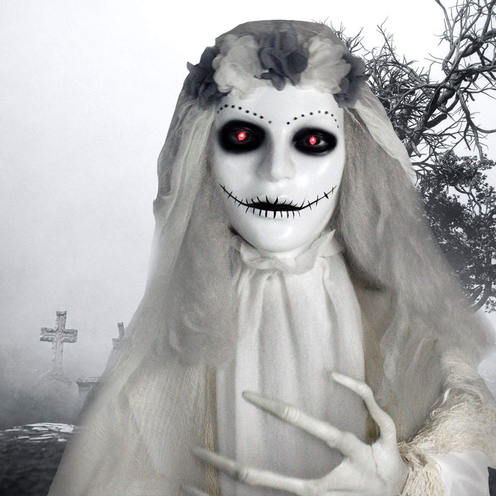 Haunted Hill Farm Life-Size Scary Talking Ghost Bride Halloween Animatronic with - Diamond Home USA