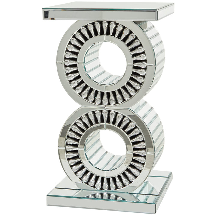 Silver Wood Mirrored Accent Table with Crystal Embellishment 15.70w X 15.70l . - Diamond Home USA