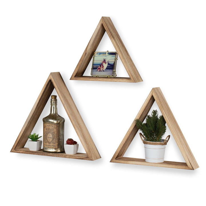 Rustic State Wall Mount Triangle Wooden Box Shelf Varying Sizes Pack of 3 - Diamond Home USA