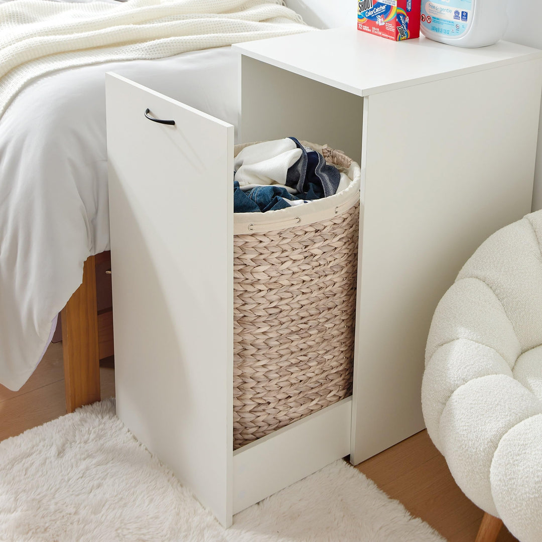 Hidden Laundry Cabinet White Wood Rolling