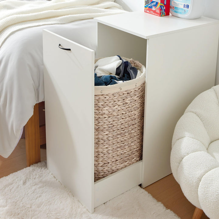 Hidden Laundry Cabinet White Wood Rolling