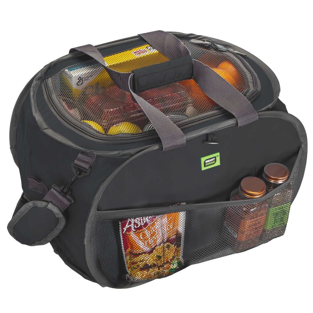 Smart Design Pop Up Compact Tote Organizer Bag Black Polyester - Diamond Home USA