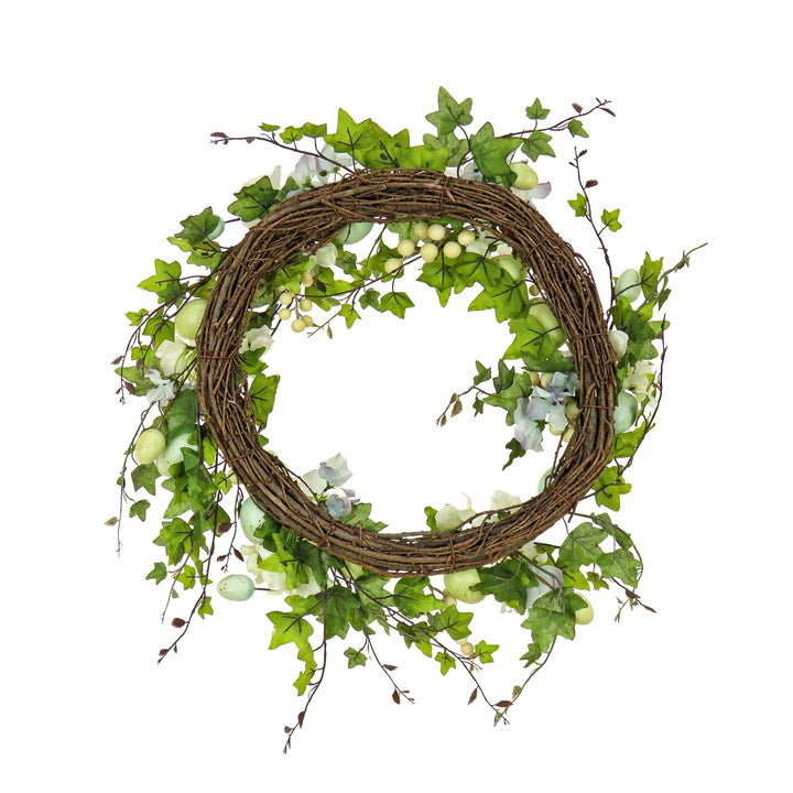 22" Ivy and Eggs Easter Wreath Blue Traditional Plastic - Diamond Home USA