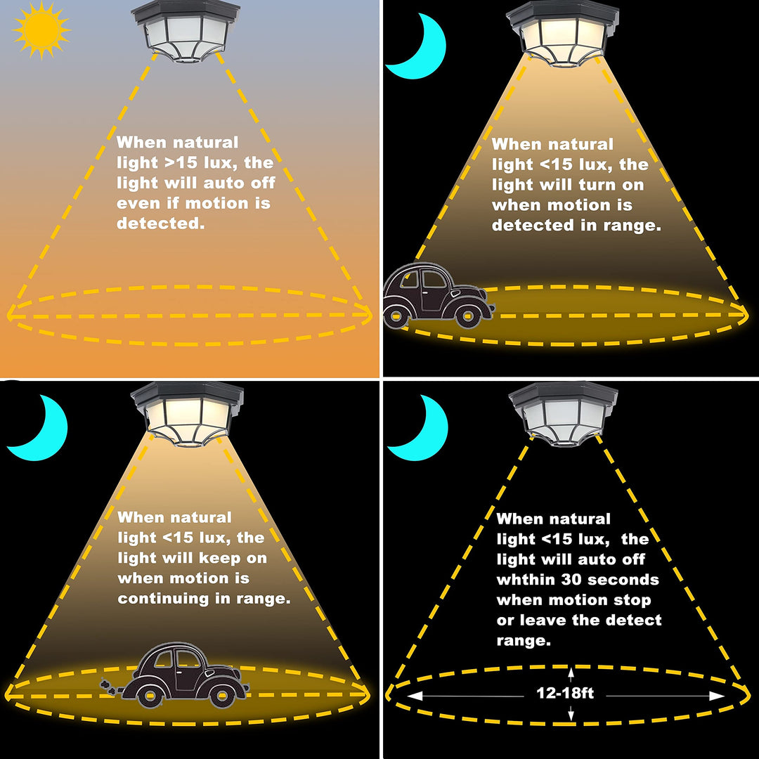 Matte Black Motion Sensor Dusk to Dawn Led Flush Mount with Frosted Glass W10.25 - Diamond Home USA