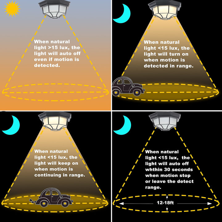 Matte Black Motion Sensor Dusk to Dawn Led Flush Mount with Frosted Glass W10.25 - Diamond Home USA