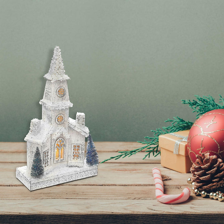 Christmas Led Snow Covered Church 15.75" White Wood - Diamond Home USA
