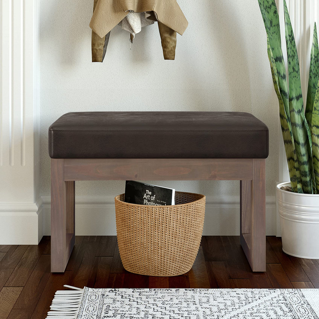 SIMPLIHOME Milltown 27 Inch Wide Contemporary Rectangle Footstool Ottoman Distressed