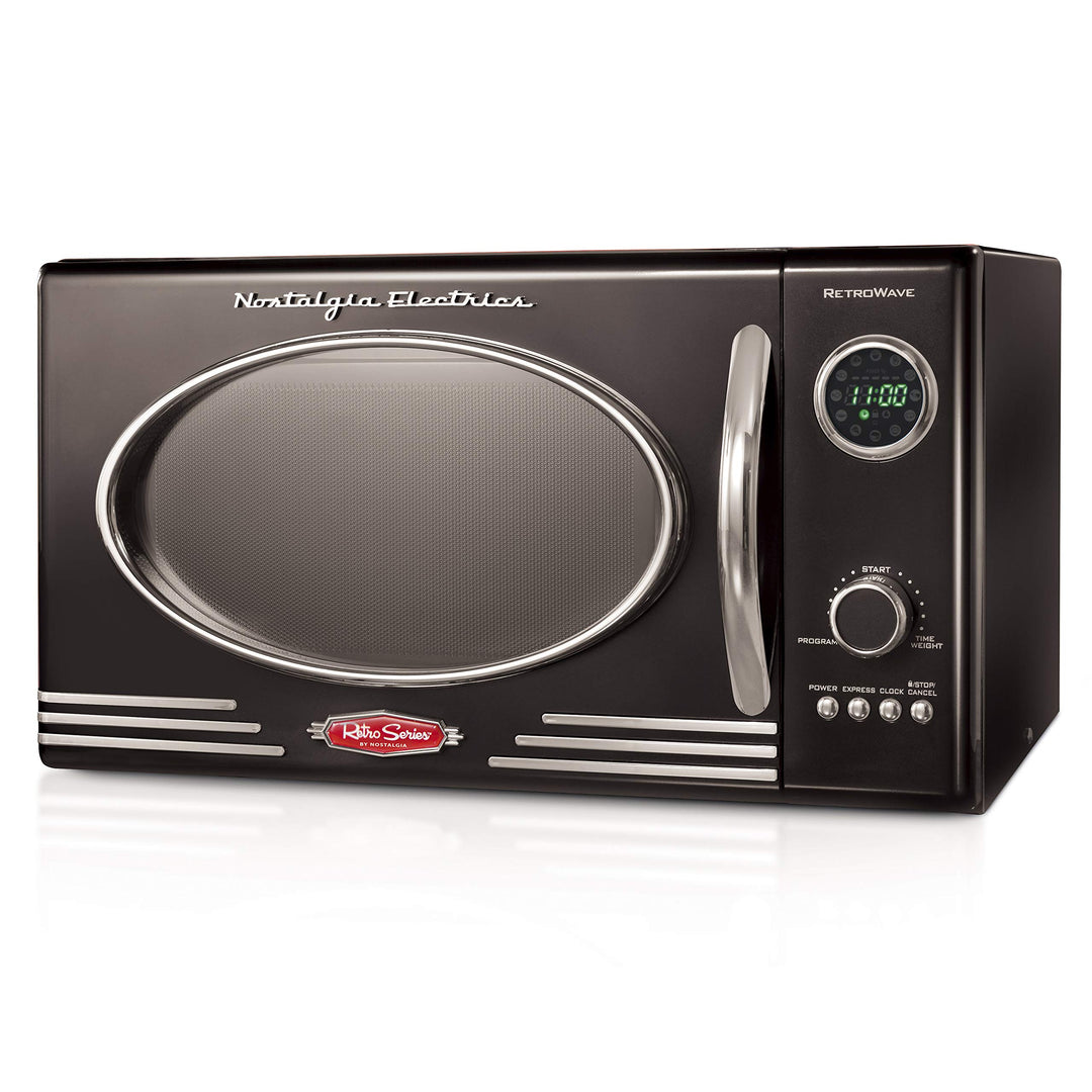 Nostalgia RMO4BK Retro 0.9 Cubic Foot 800-Watt Countertop Microwave Oven 5 Power Black