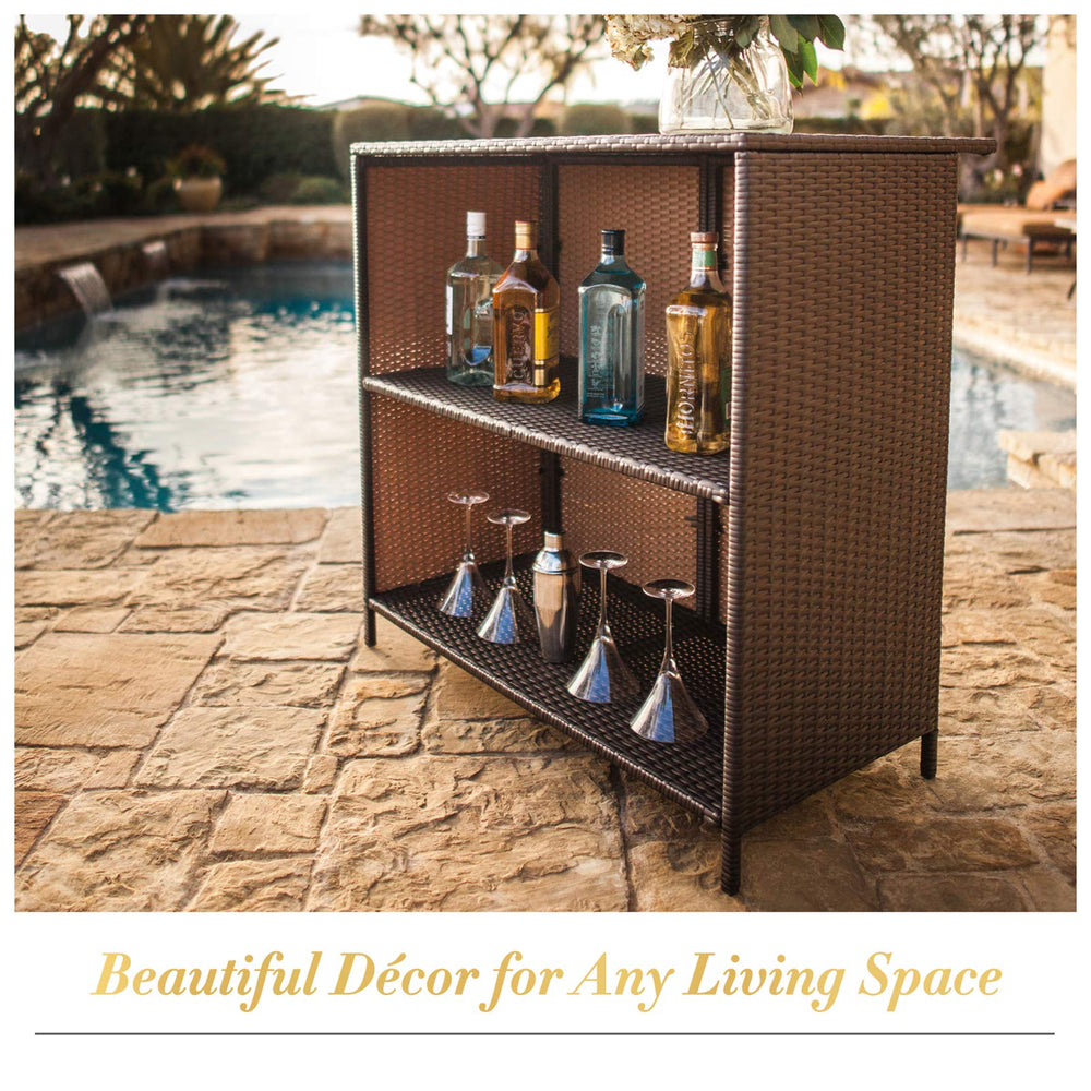 SUNCROWN Outdoor Bar Set 3-Piece Brown Wicker Patio Furniture - Glass Bar and - Diamond Home USA