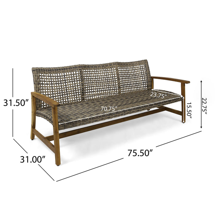 Christopher Knight Home Marcia Outdoor Wood Sofa Wicker 75.50 x 31.00 x 31.50 gray, natural stained finish - Diamond Home USA
