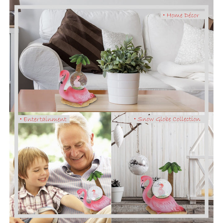 Flamingo Snow Globe Figurine with Sparkling Glitter 4.2lx3w3.4h Inches Green - Diamond Home USA