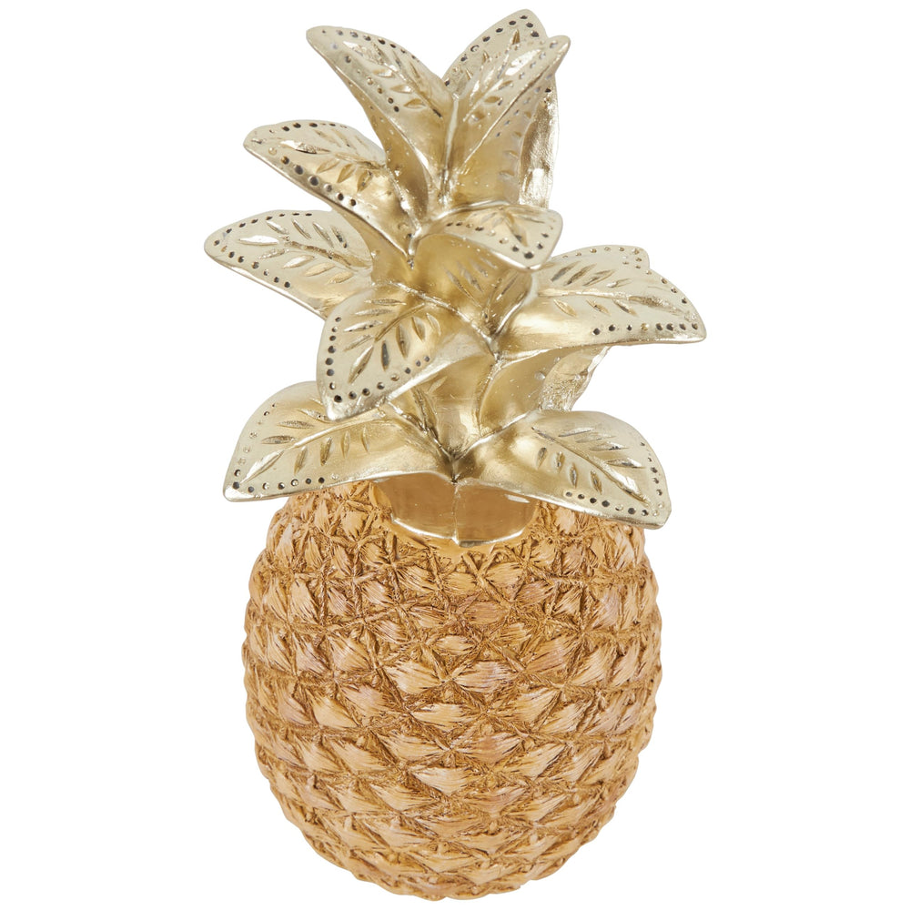 Gold Resin Textured Pineapple Fruit Sculpture with Carved Top - Diamond Home USA