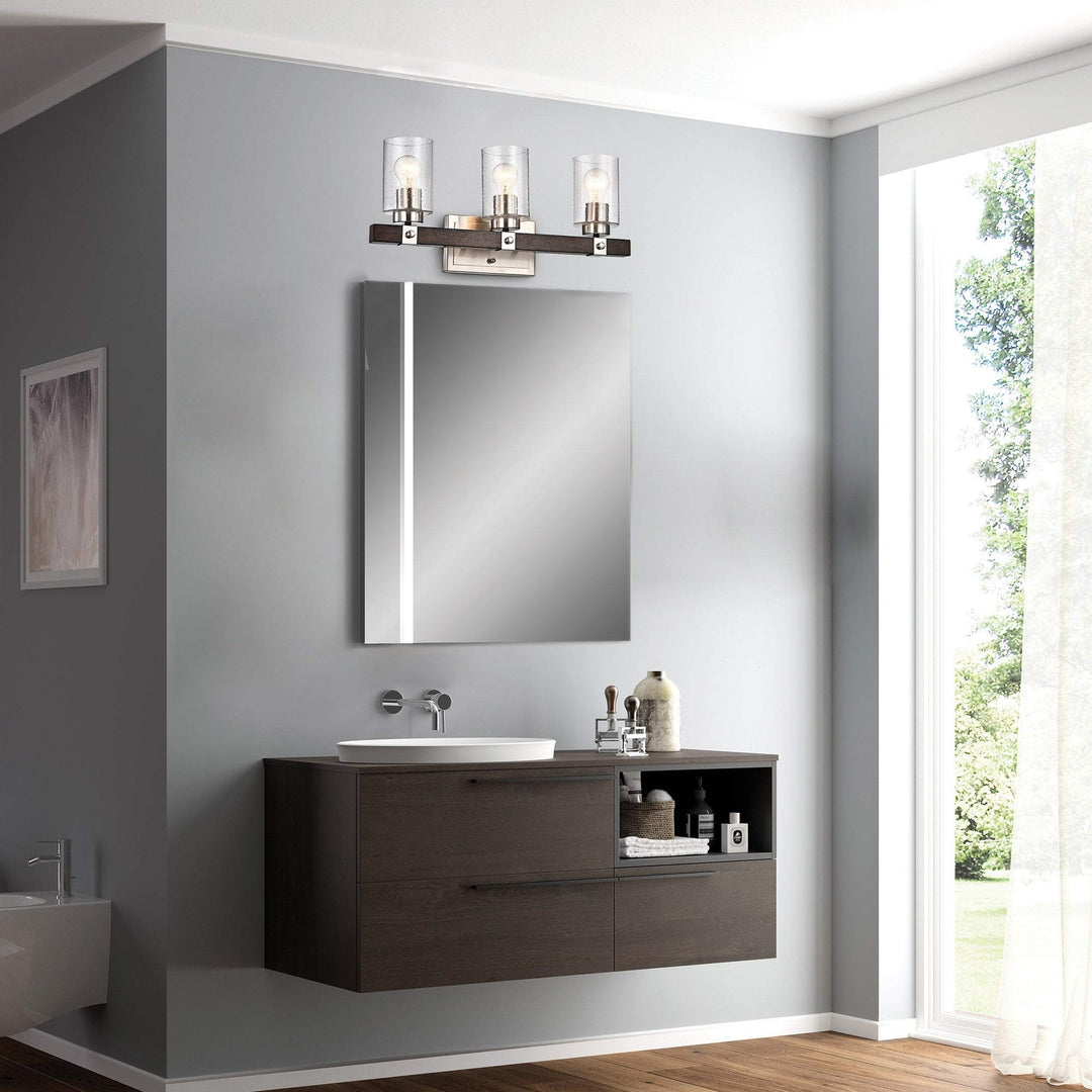 Brushed Nickel and Wood 3-Light Vanity with Glass Sconces Farmhouse Metal - Diamond Home USA