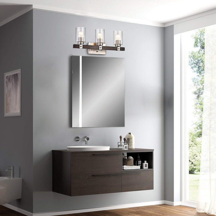 Brushed Nickel and Wood 3-Light Vanity with Glass Sconces Farmhouse Metal - Diamond Home USA